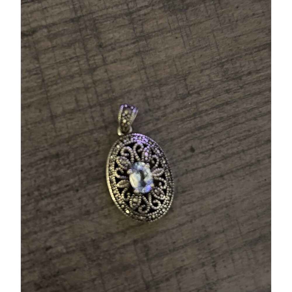 Jewelry Concepts Sterling Silver Topaz Marcasite Multi Stone Pendant 2.8g